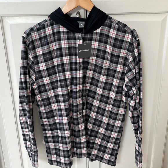 Eddie Bauer Stine's Favorite Flannel Cotton Hoodie Shirt Jacket with 3 Pockets M - Picture 6 of 12